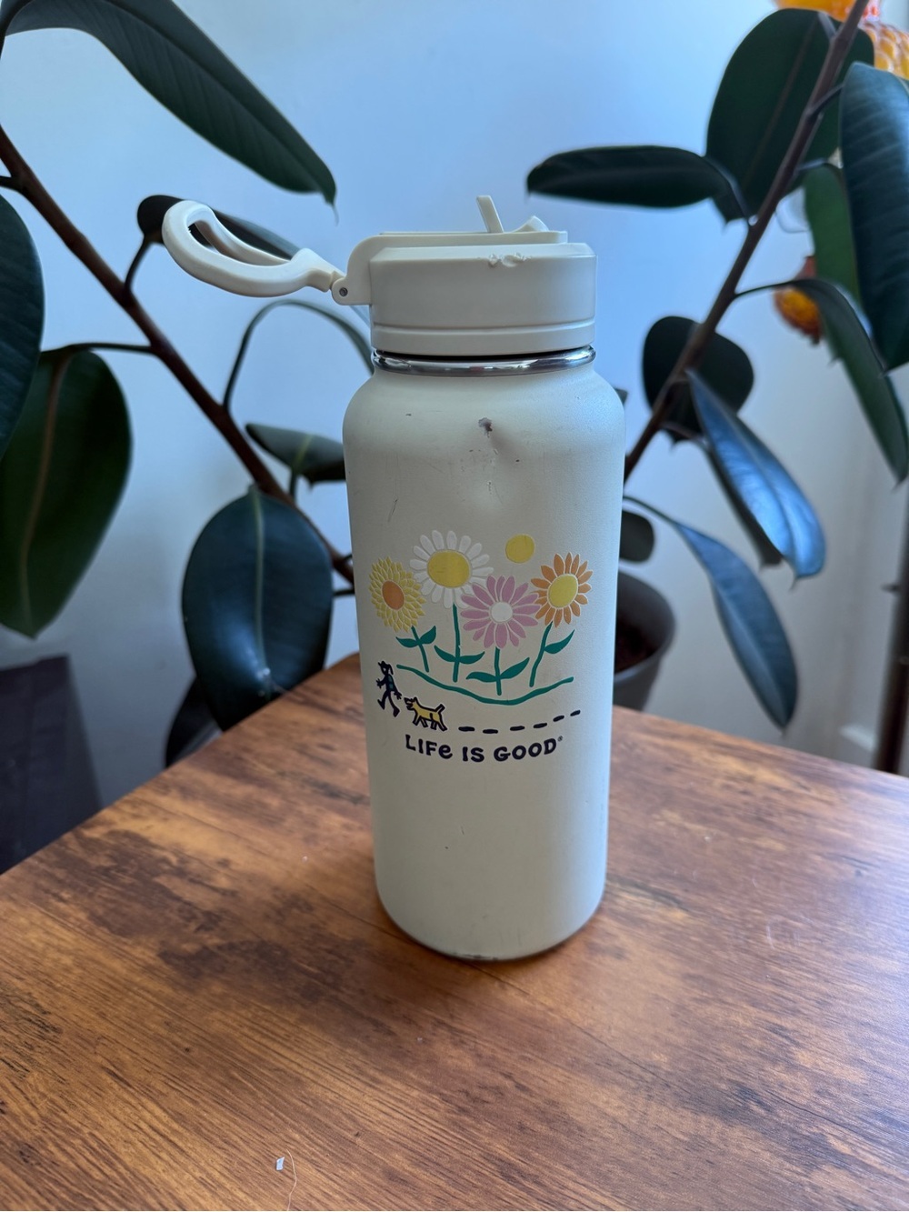 Life Is Good Cream Floral Insulated Water Bottle